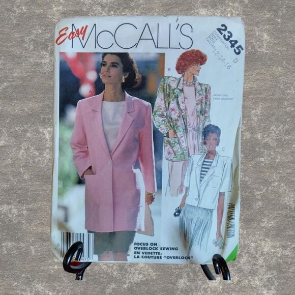 1986 MCCALL'S Easy Sew PATTERN #2345 Misses Unlined Jacket SIZE (12 -16) Uncut - Picture 2 of 4